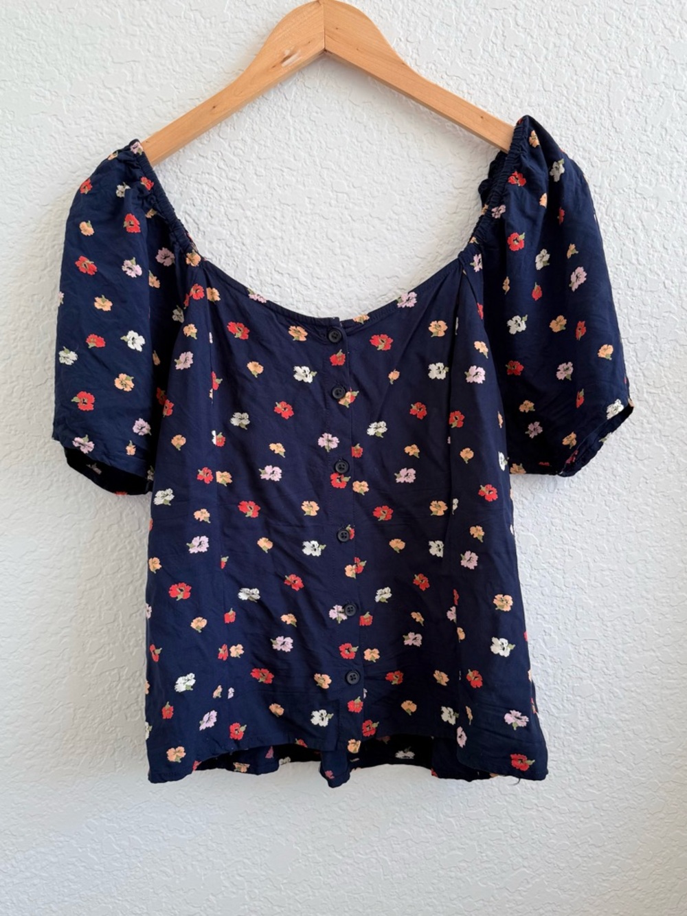 Madewell Floral Short Sleeve Button Front Blouse Size Medium M Navy